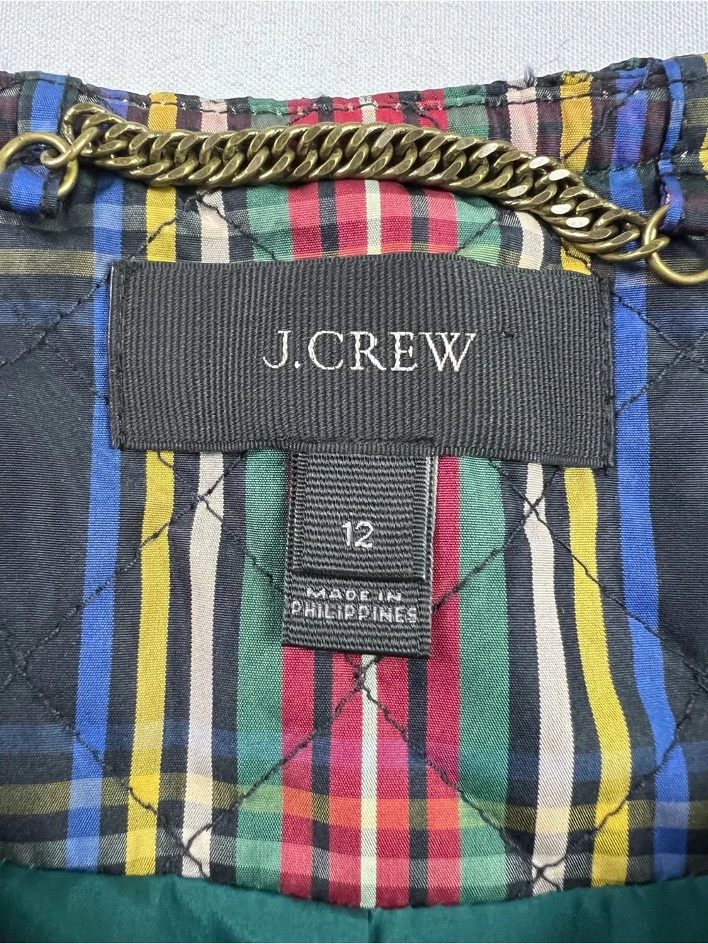 J. Crew Quilted Lady Stewart Tartan Plaid with Braided Trim Collarless Jacket